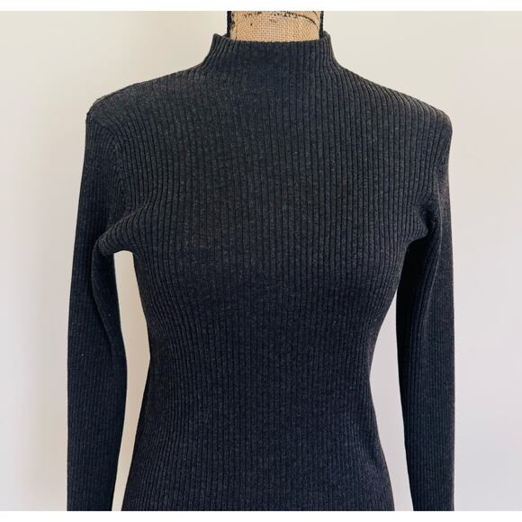 Cable & Gauge Womens Charcoal Grey Ribbed Chunky Cozy Mock Turtleneck Medium - Picture 3 of 12